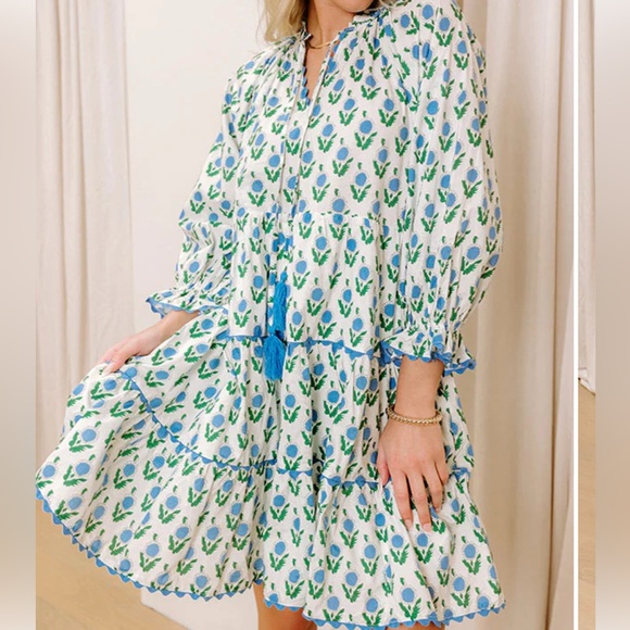 Floral Mini Dress w/ 3/4 Length Sleeves - Picture 5 of 5